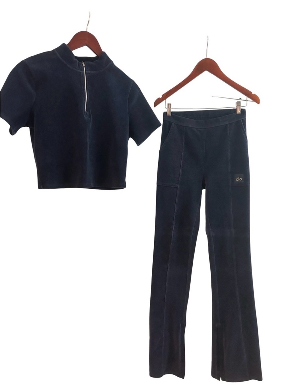 ALO Yoga Navy Blue Corduroy Short-Sleeve Zip Top